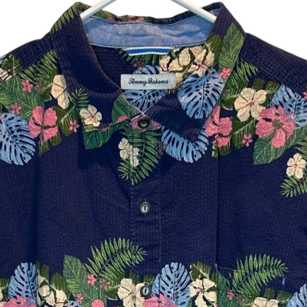 Tommy Bahama Men's XL Navy Floral Print Short‎ Sleeve Button Down Shirt Hawaiian